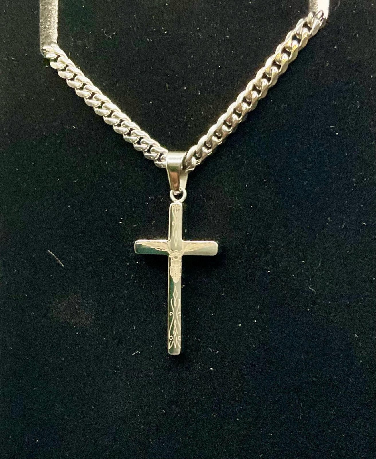 925 Sterling Silver Biker Cross Necklace custom engraved memorial piece by The Steel Canvas SKU MEM-01