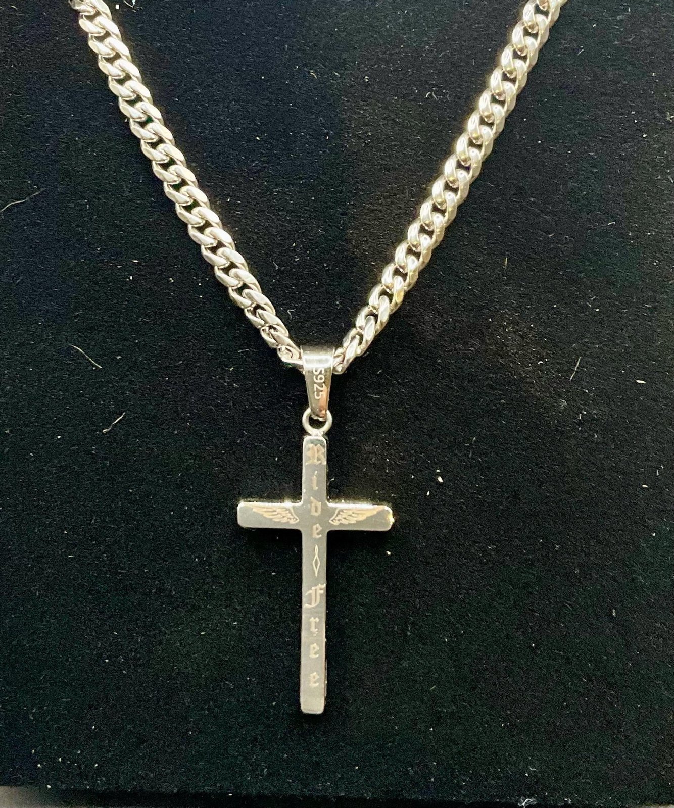 925 Sterling Silver Biker Cross Necklace custom engraved memorial piece by The Steel Canvas SKU MEM-01