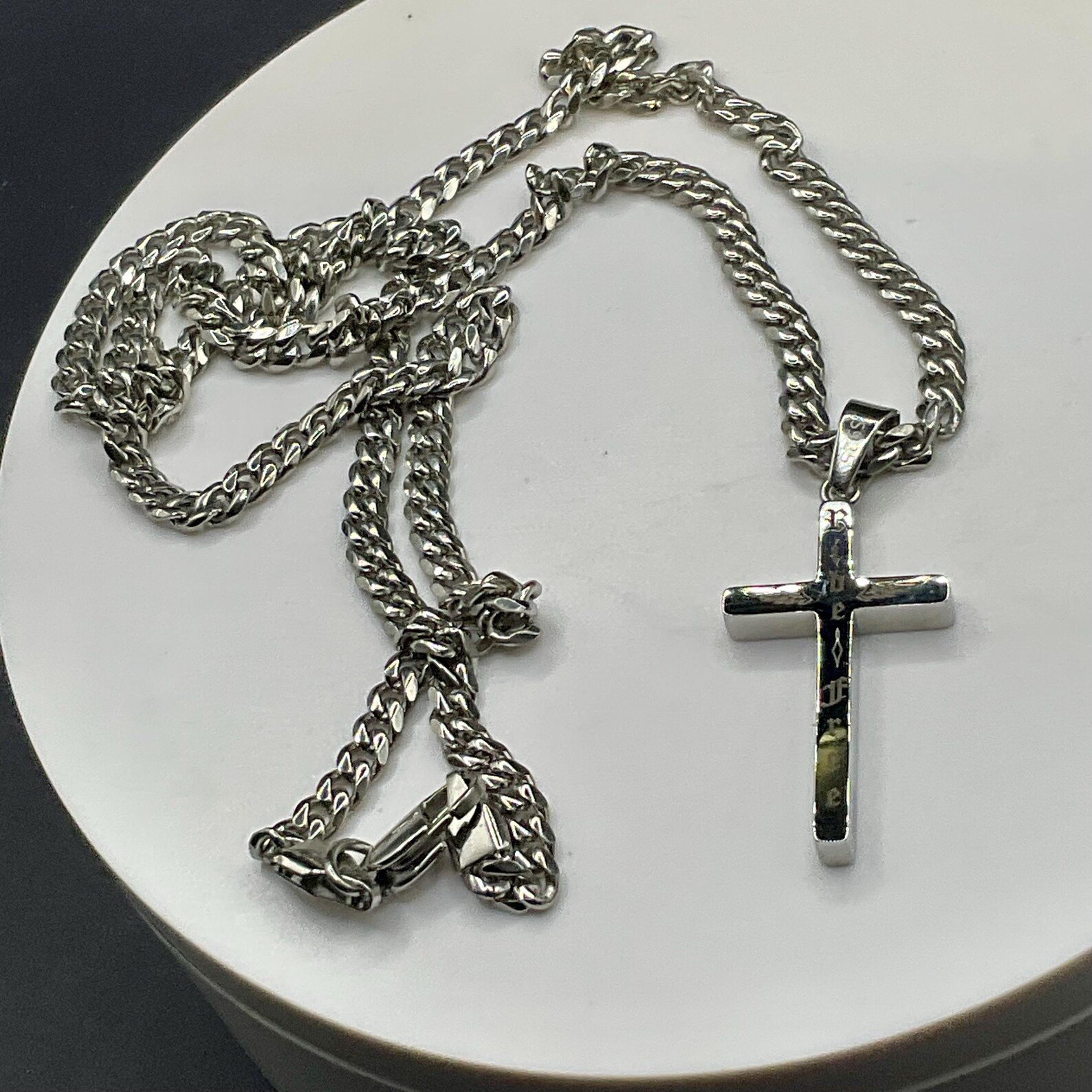 925 Sterling Silver Biker Cross Necklace custom engraved memorial piece by The Steel Canvas SKU MEM-01