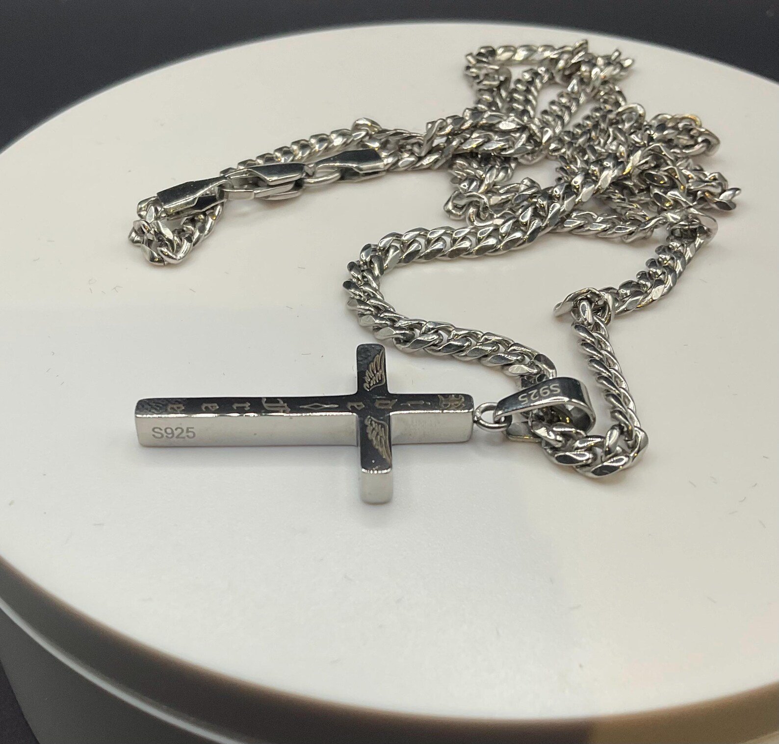 925 Sterling Silver Biker Cross Necklace custom engraved memorial piece by The Steel Canvas SKU MEM-01
