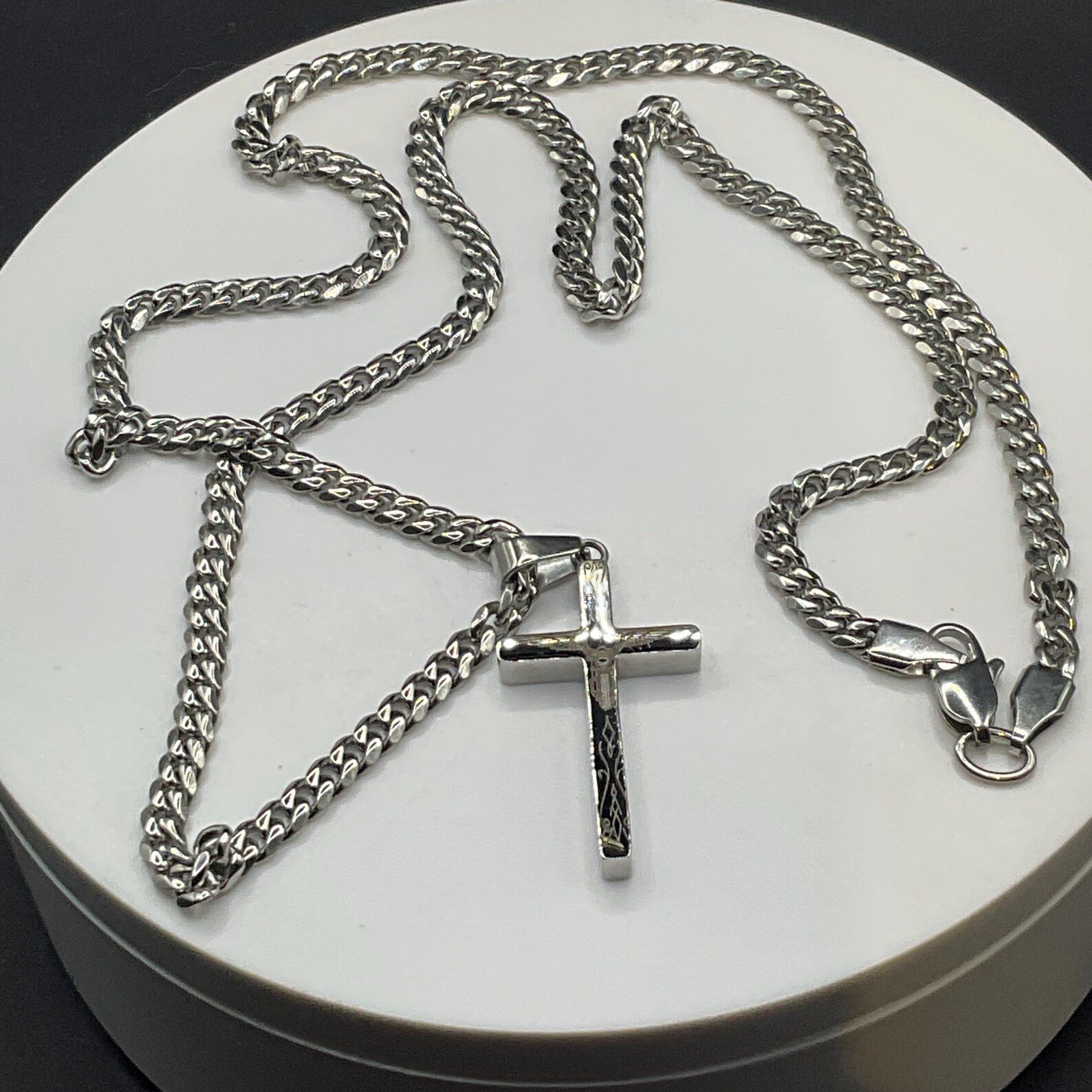 925 Sterling Silver Biker Cross Necklace custom engraved memorial piece by The Steel Canvas SKU MEM-01