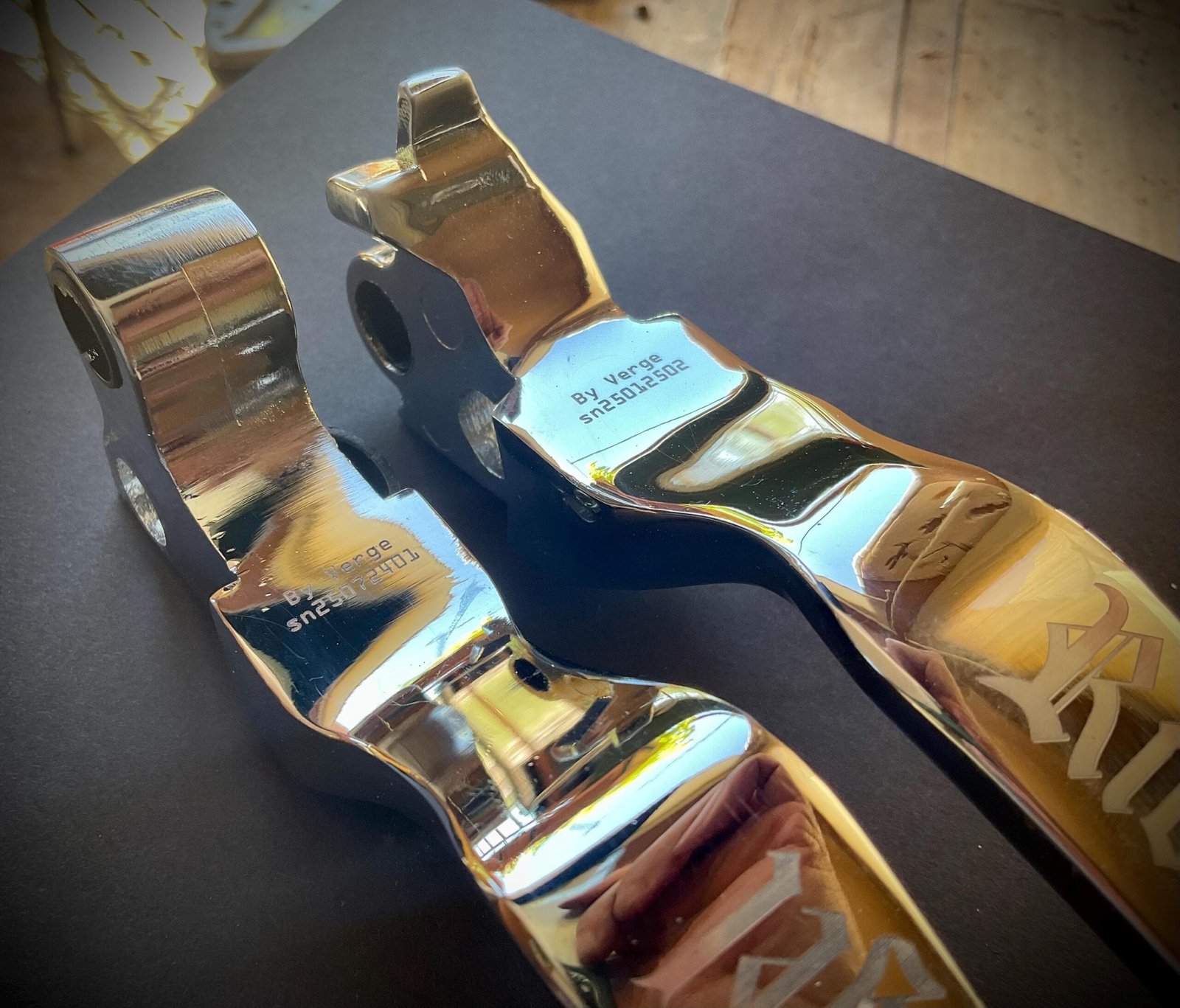 Custom Engraved Harley Hand Controls | Skull & Angel Wings - Image 8