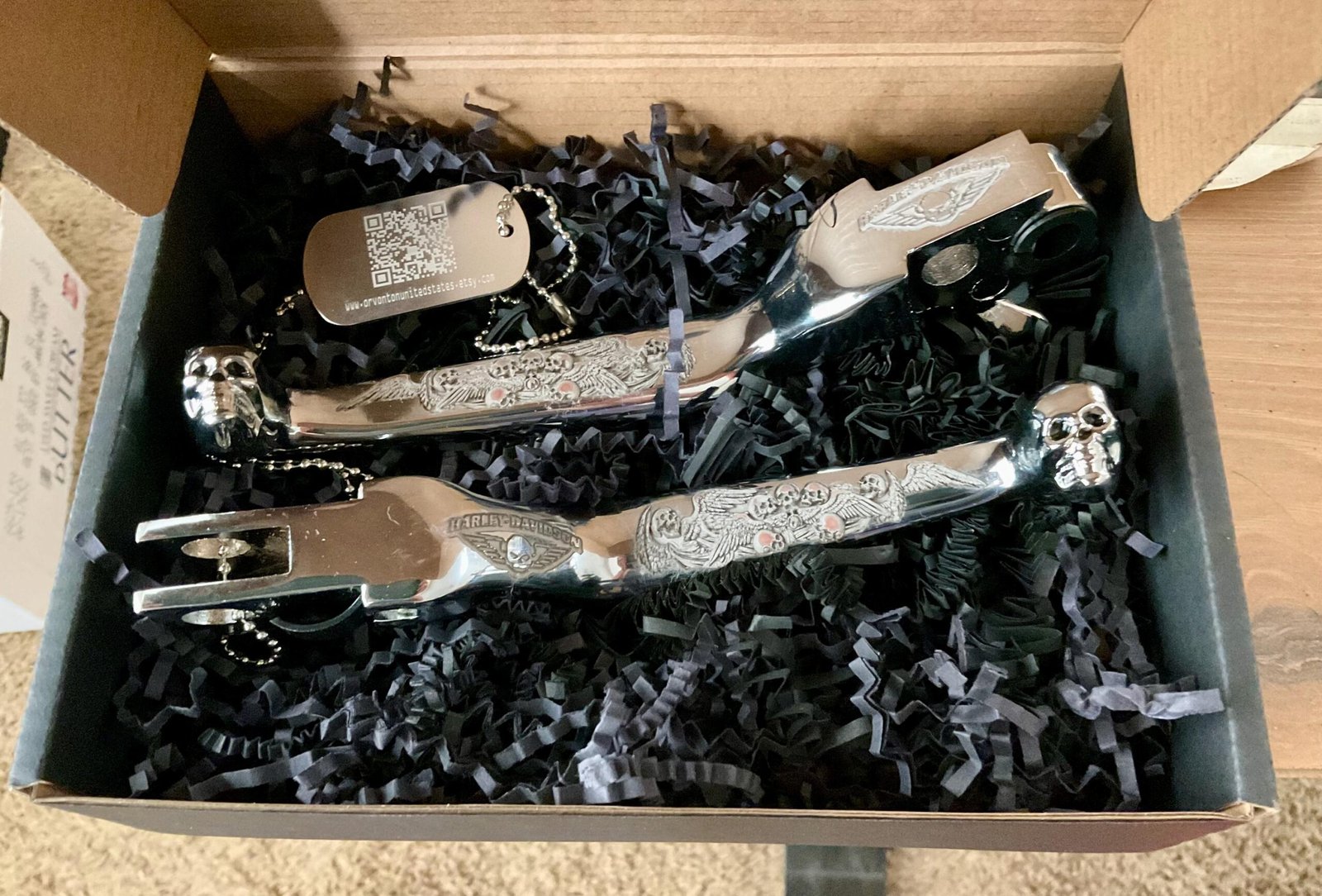 Custom Engraved Harley Hand Controls | Skull & Angel Wings - Image 3