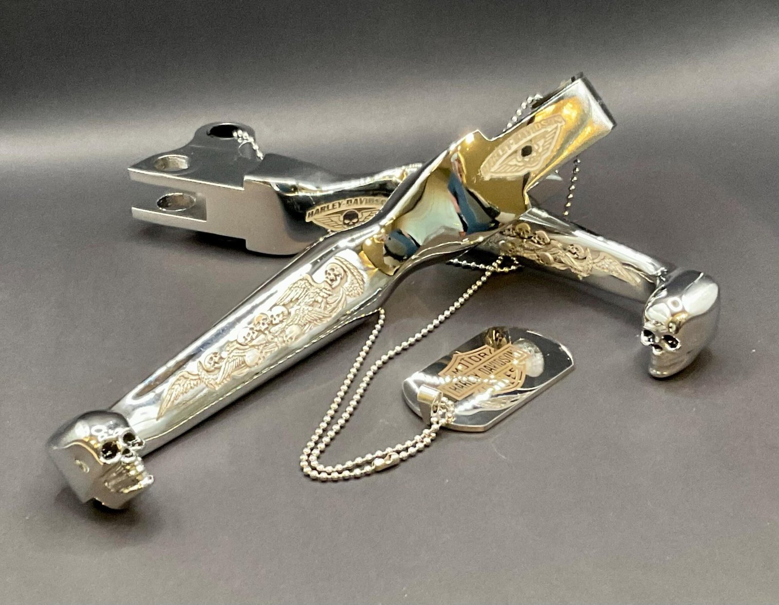 Custom Engraved Harley Hand Controls | Skull & Angel Wings
