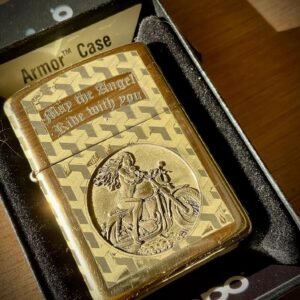 Engraved Zippo Armor Lighter - Biker’s Prayer custom engraved motorcycle accessory shown in product photos by The Steel Canvas SKU ZIP-HD-02