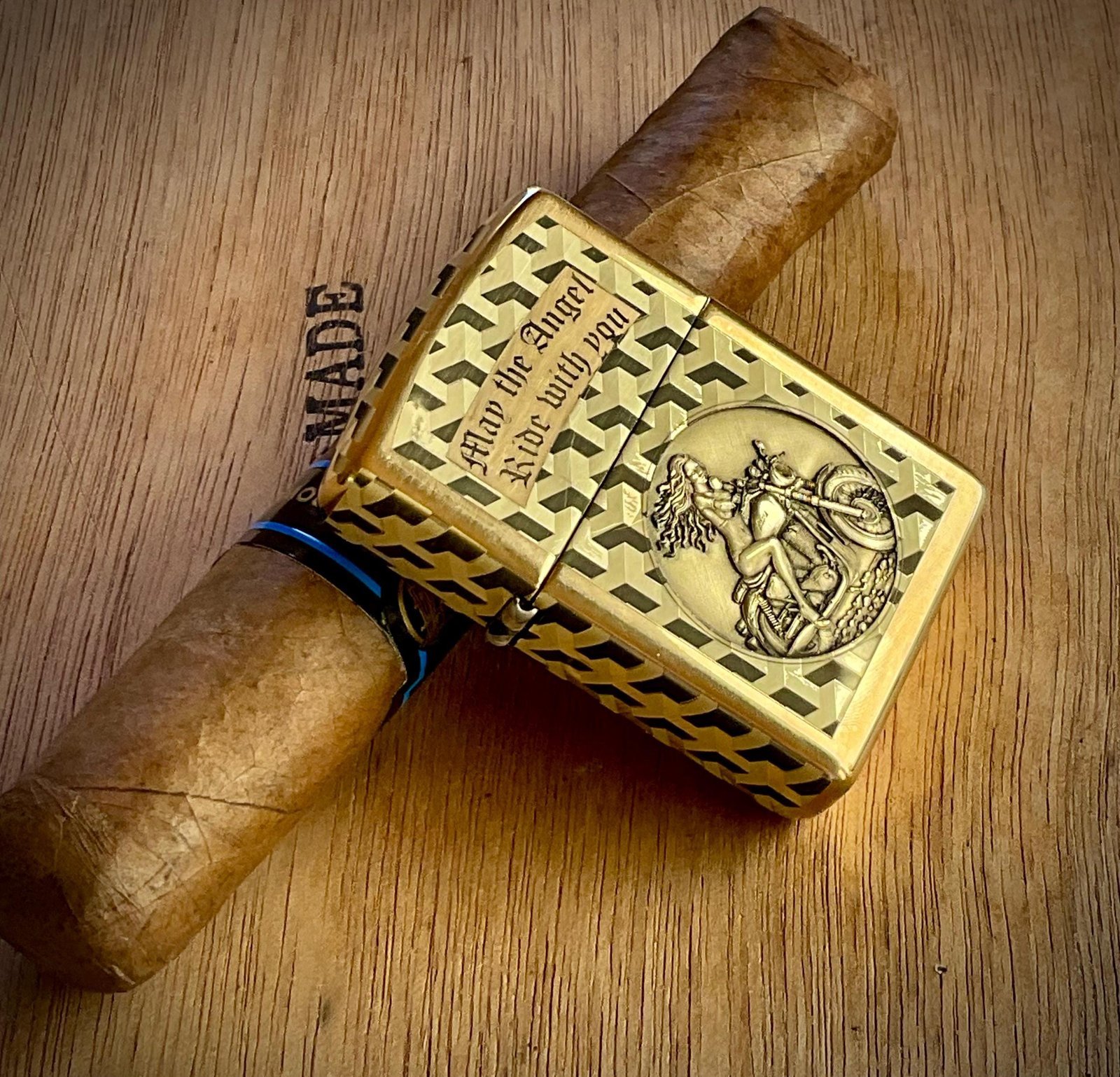 Engraved Zippo Armor Lighter - Biker’s Prayer custom engraved motorcycle accessory shown in product photos by The Steel Canvas SKU ZIP-HD-02