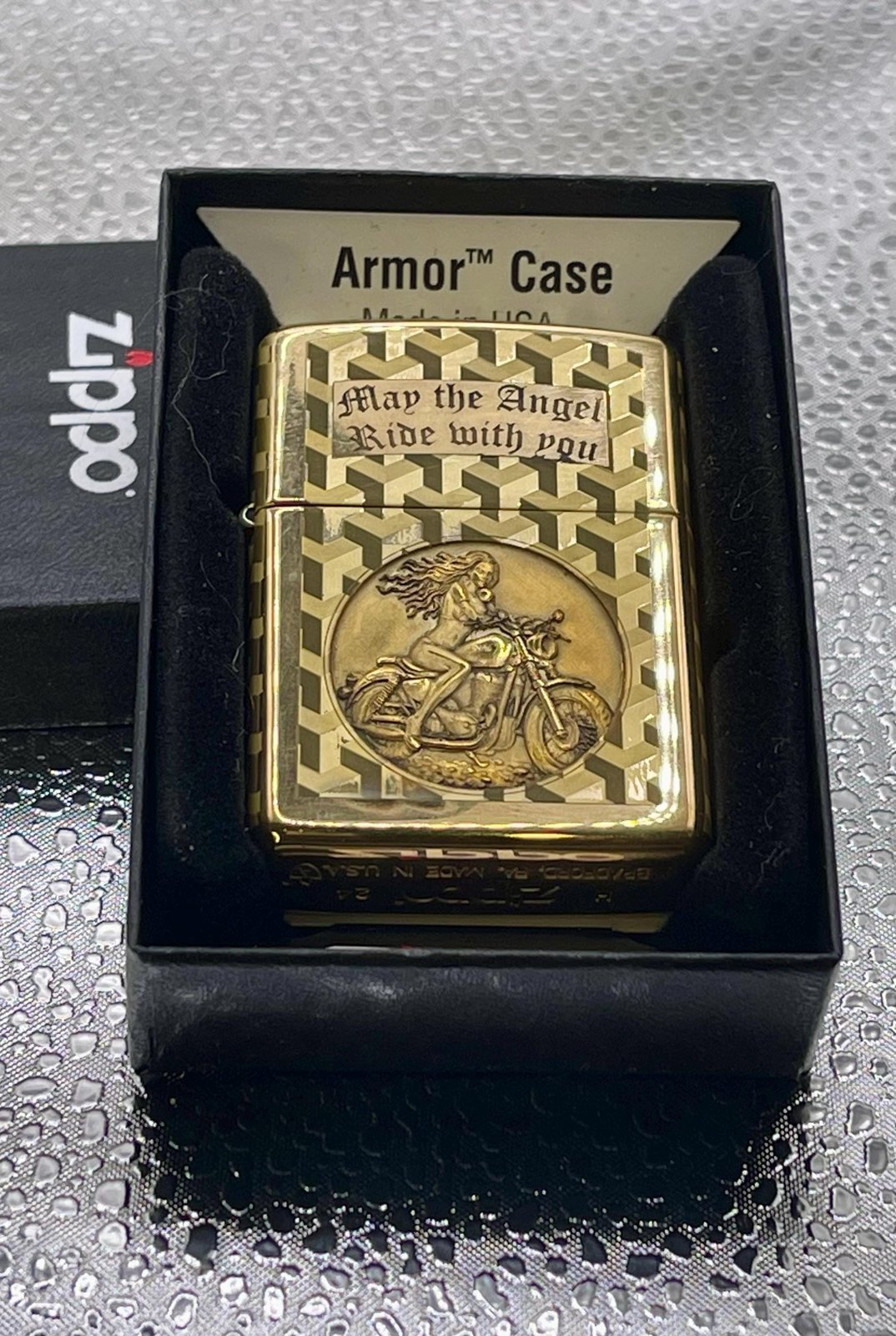 Engraved Zippo Armor Lighter - Biker’s Prayer custom engraved motorcycle accessory shown in product photos by The Steel Canvas SKU ZIP-HD-02