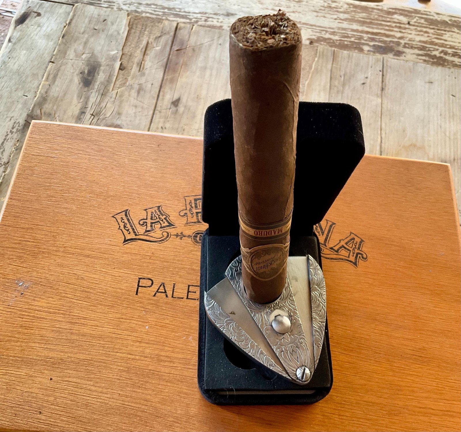 Executioner” – Hand-Engraved Guillotine Cigar Cutter in Steel | Limited Edition SN | Velvet COHIBA Case Included custom engraved custom lighter shown in product photos by The Steel Canvas SKU SIGCUT-01