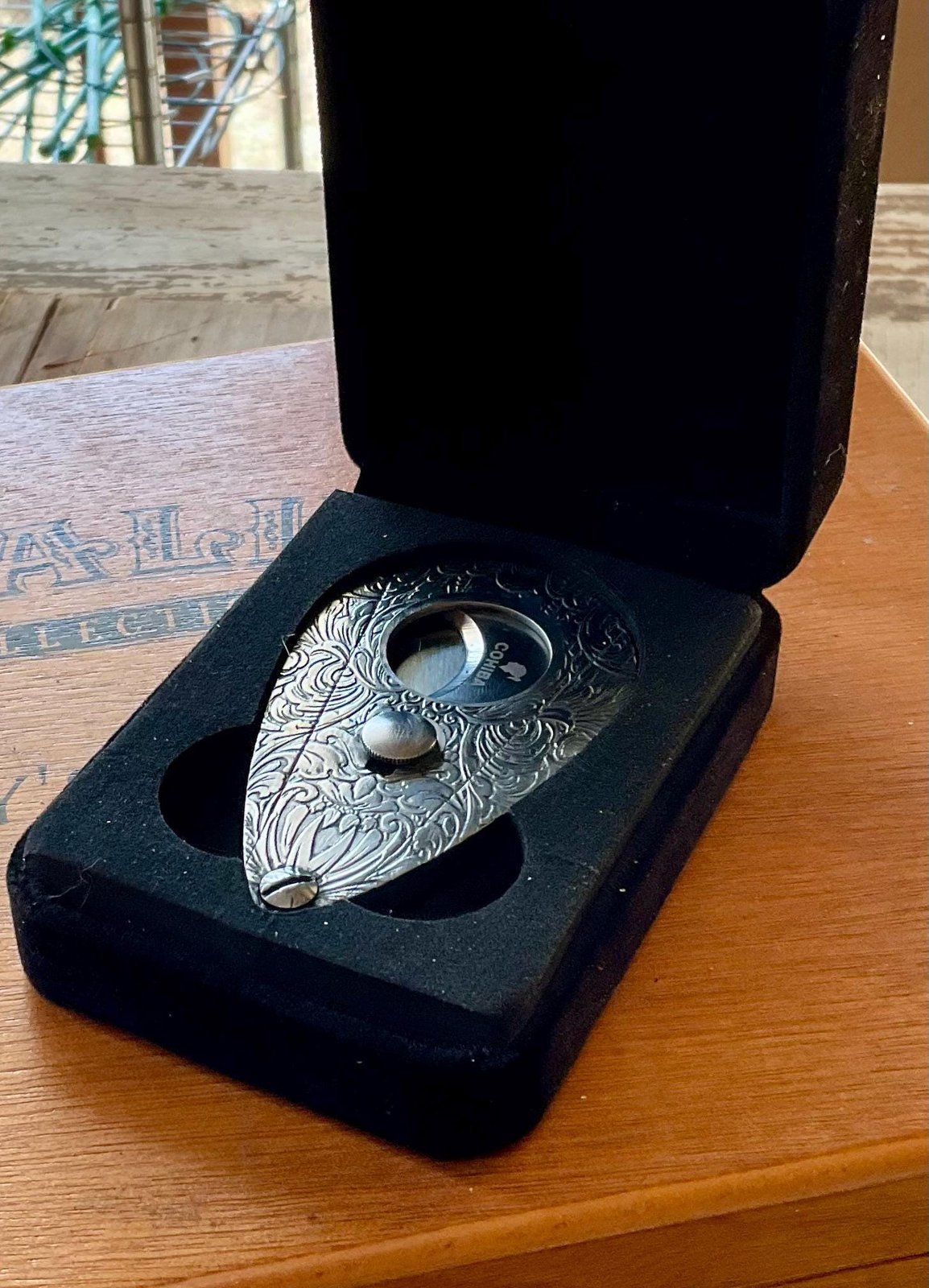 Executioner” – Hand-Engraved Guillotine Cigar Cutter in Steel | Limited Edition SN | Velvet COHIBA Case Included custom engraved custom lighter shown in product photos by The Steel Canvas SKU SIGCUT-01