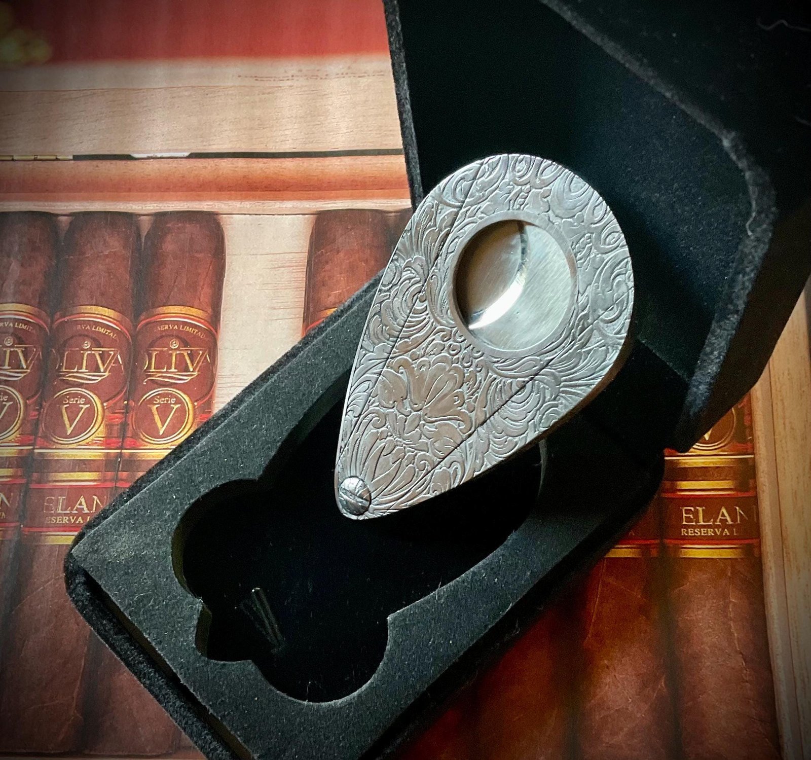 Executioner” – Hand-Engraved Guillotine Cigar Cutter in Steel | Limited Edition SN | Velvet COHIBA Case Included custom engraved custom lighter shown in product photos by The Steel Canvas SKU SIGCUT-01