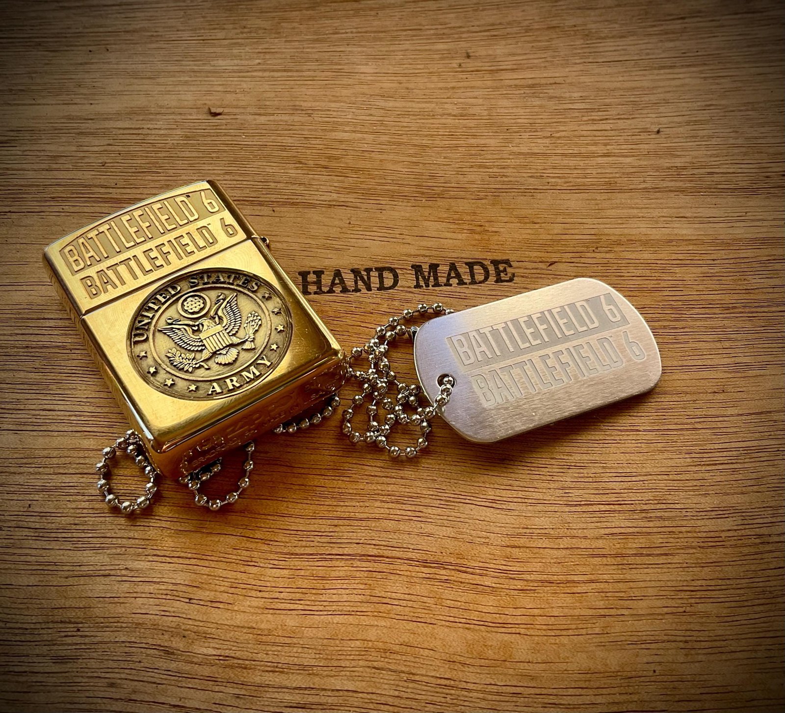 Hand-Engraved Battlefield 6 Zippo and Dog Tag Set custom engraved motorcycle accessory by The Steel Canvas SKU ZIP-BF2-01