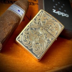 Hand Engraved Brass Zippo Lighter custom engraved custom lighter by The Steel Canvas SKU ZIP-LEO-01