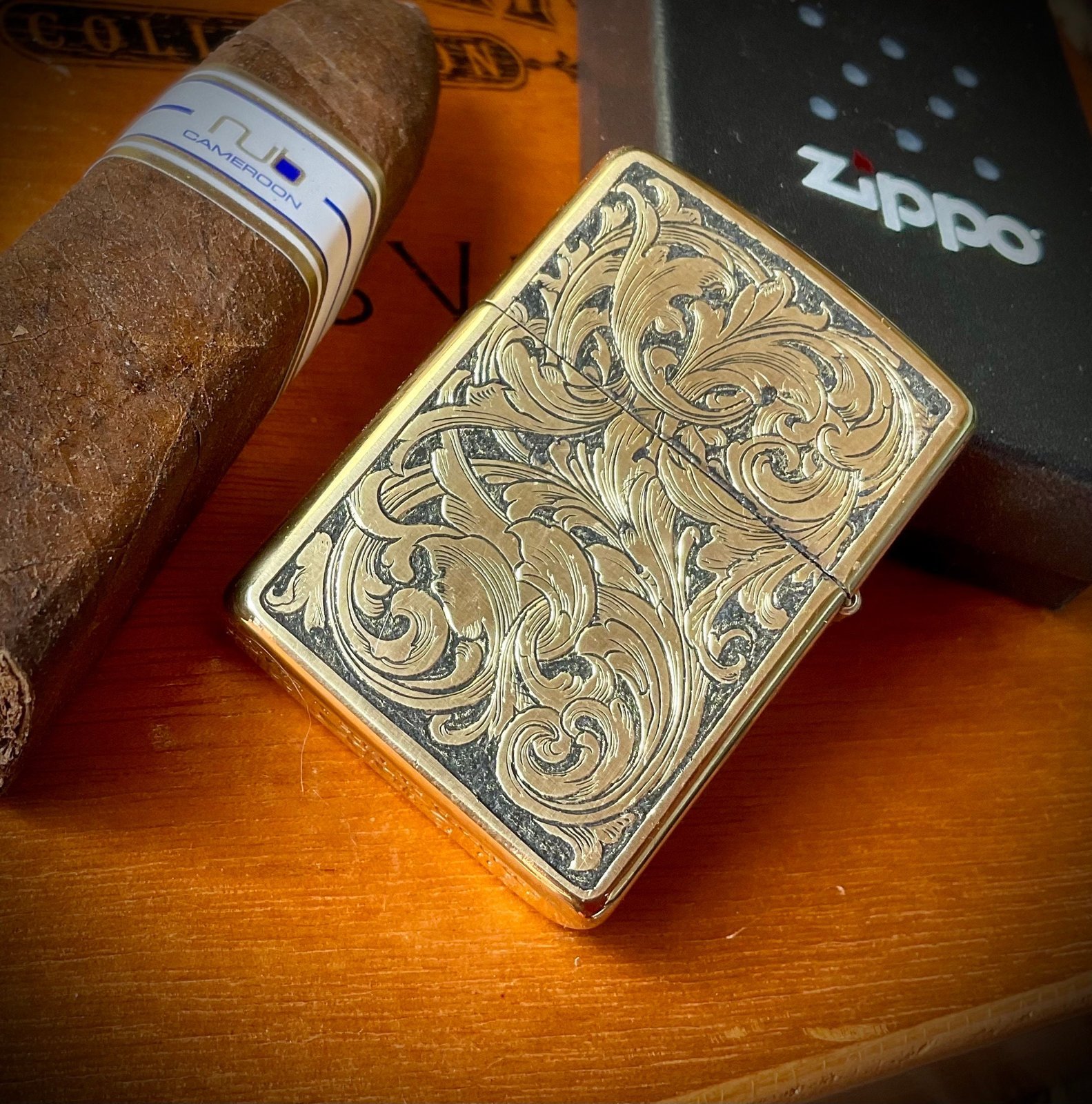 Hand Engraved Brass Zippo Lighter custom engraved custom lighter by The Steel Canvas SKU ZIP-LEO-01