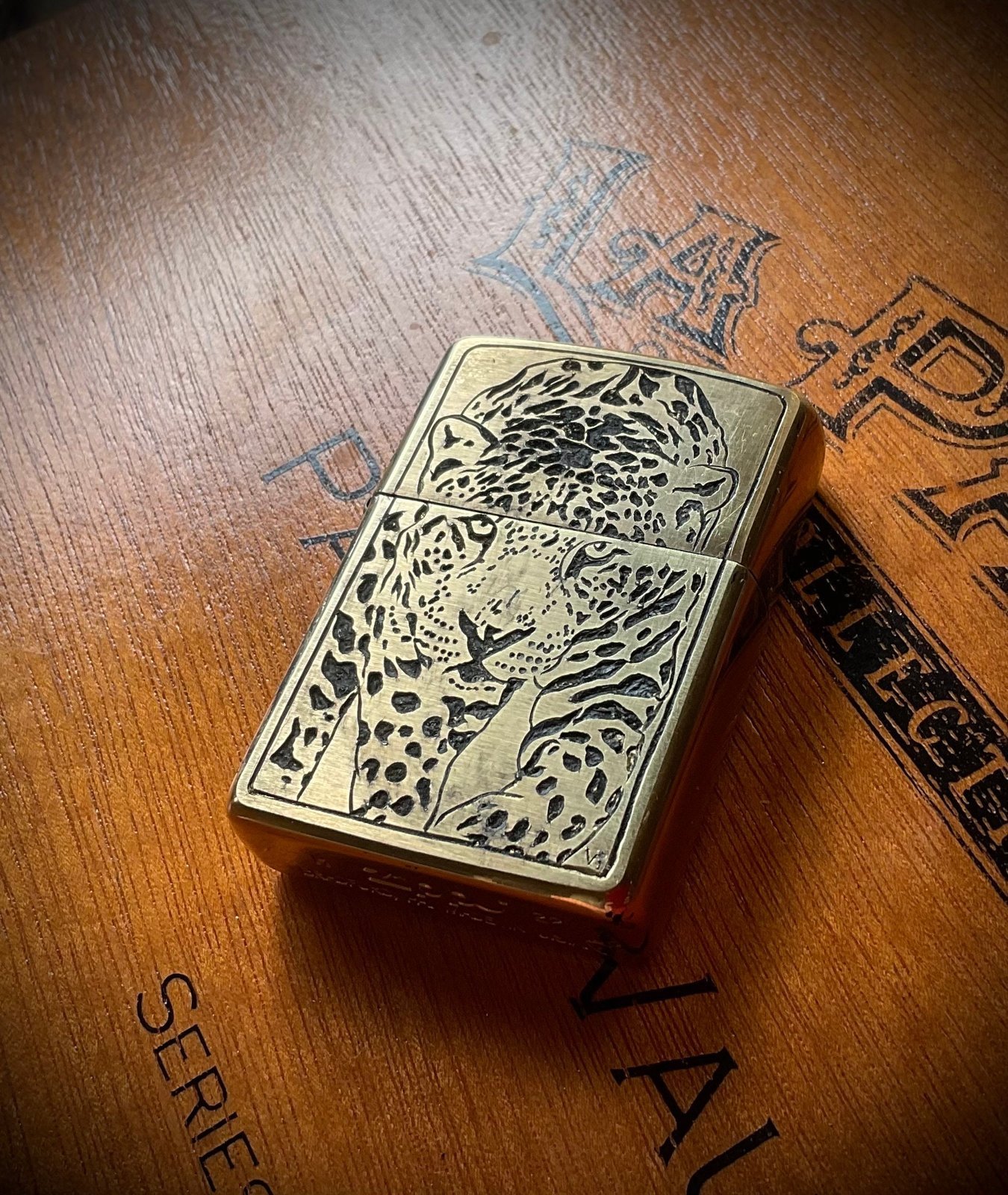 Hand Engraved Brass Zippo Lighter custom engraved custom lighter by The Steel Canvas SKU ZIP-LEO-01