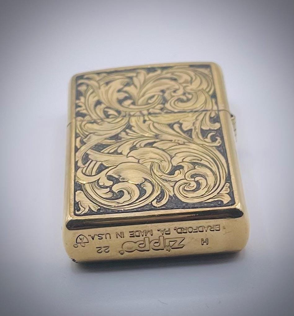 Hand Engraved Brass Zippo Lighter custom engraved custom lighter by The Steel Canvas SKU ZIP-LEO-01
