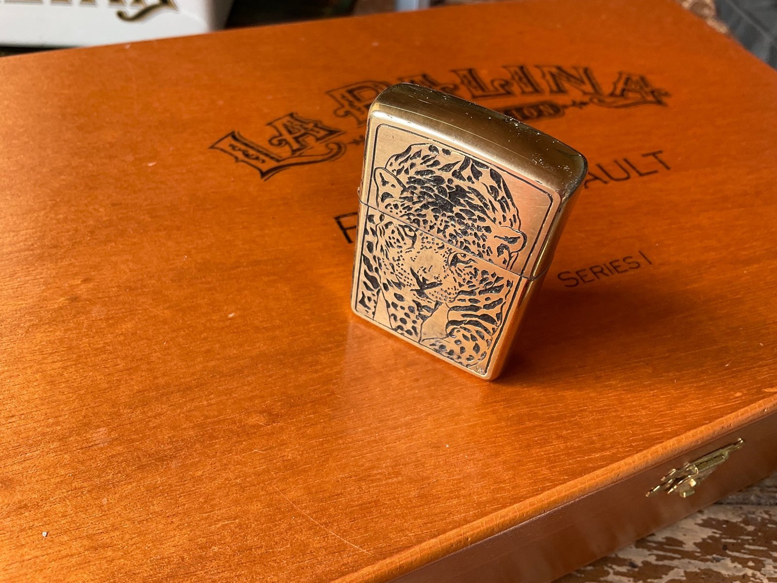 Hand Engraved Brass Zippo Lighter custom engraved custom lighter by The Steel Canvas SKU ZIP-LEO-01
