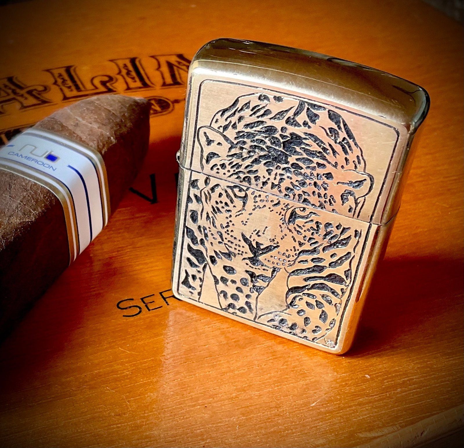 Hand Engraved Brass Zippo Lighter custom engraved custom lighter by The Steel Canvas SKU ZIP-LEO-01