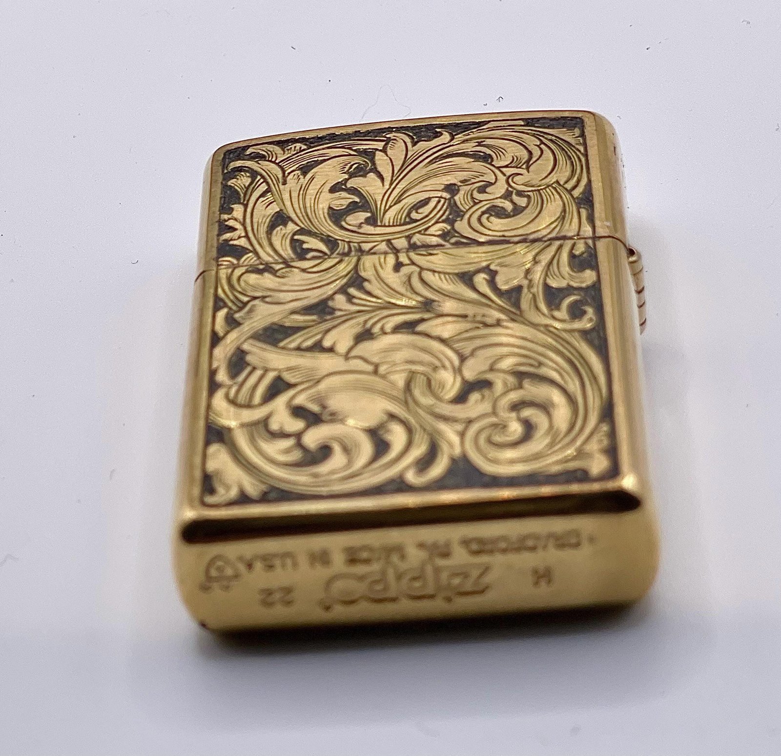 Hand Engraved Brass Zippo Lighter custom engraved custom lighter by The Steel Canvas SKU ZIP-LEO-01