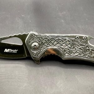 Hand Engraved Celtic Knot Pocket Knife, Signed by Engraver, One of a Kind Custom MTech Knife, Collectible Gift for Him custom engraved custom knife accessory shown in product photos by The Steel Canvas SKU KN-05