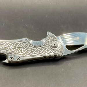 Hand Engraved Celtic Knot Pocket Knife, Signed by Engraver, One of a Kind Custom MTech Knife, Collectible Gift for Him custom engraved custom knife accessory shown in product photos by The Steel Canvas SKU KN-05