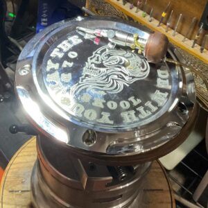 Hand Engraved Chrome Engine Cover Set custom engraved motorcycle accessory by The Steel Canvas SKU HD-DERB-)!