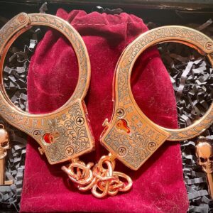 Hand-Engraved "Partners in Crime" Handcuffs custom engraved memorial piece by The Steel Canvas SKU MEM-03