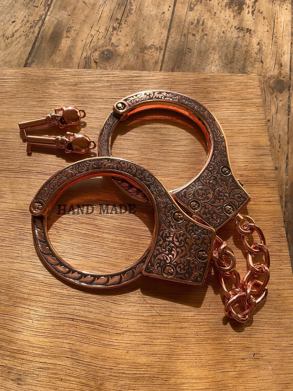 Hand-Engraved "Partners in Crime" Handcuffs custom engraved memorial piece by The Steel Canvas SKU MEM-03
