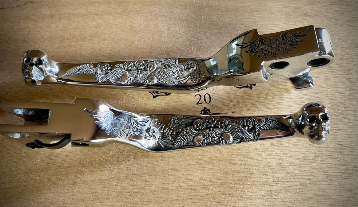 Hand Engraved Harley Skull Levers | Winged Skull - Image 2