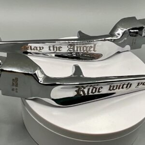 Harley Davidson Trigger Levers custom engraved motorcycle accessory shown with product photos and video reference by The Steel Canvas SKU HD-LEV-01