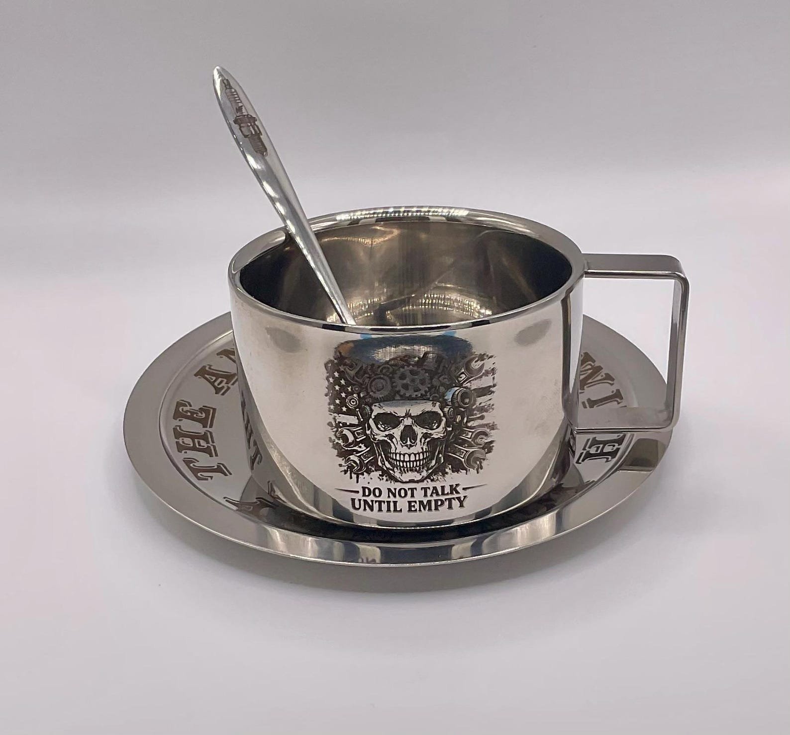 Skull Stainless Steel Coffee Mug Set custom engraved motorcycle accessory by The Steel Canvas SKU MEM-02