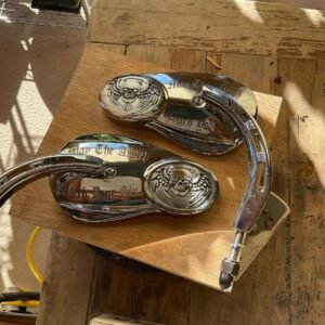 Winged Skull Harley-Davidson Mirrors – Custom Chrome Motorcycle Set custom engraved motorcycle accessory by The Steel Canvas SKU HD-MIR-01