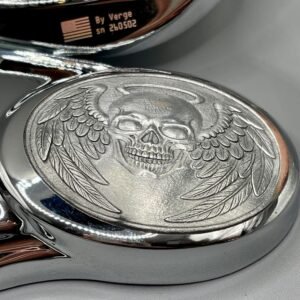 Winged Skull Harley-Davidson Mirrors – Custom Chrome Motorcycle Set custom engraved motorcycle accessory by The Steel Canvas SKU HD-MIR-01