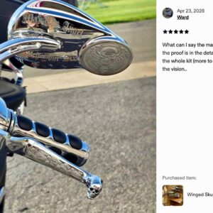 Winged Skull Harley-Davidson Mirrors – Custom Chrome Motorcycle Set custom engraved motorcycle accessory by The Steel Canvas SKU HD-MIR-01