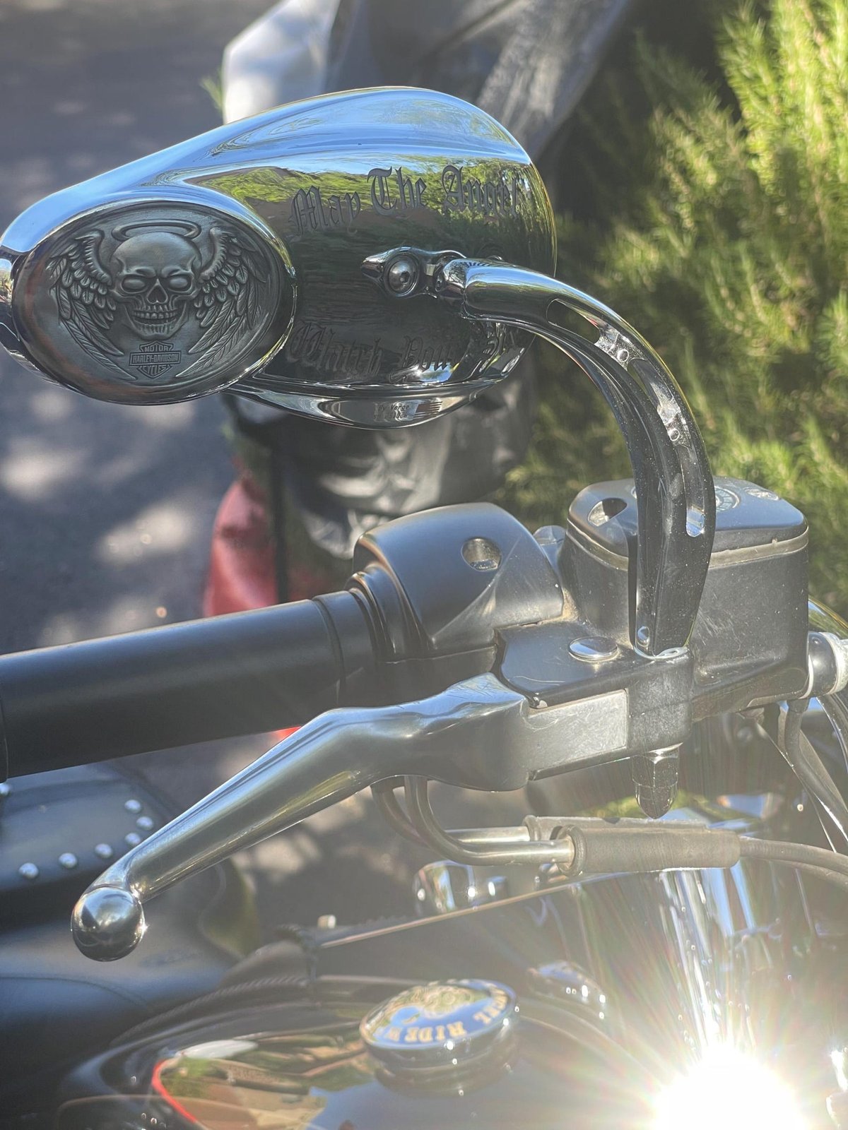 Winged Skull Harley-Davidson Mirrors – Custom Chrome Motorcycle Set custom engraved motorcycle accessory by The Steel Canvas SKU HD-MIR-01