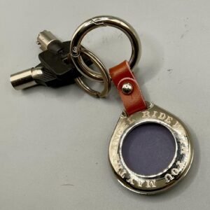 Harley “Old Skool” Sculpted AirTag Holder – Handmade Metal Keychain for Riders (AirTag Not Included) custom engraved motorcycle accessory shown in product photos by The Steel Canvas SKU HD-KEY-01