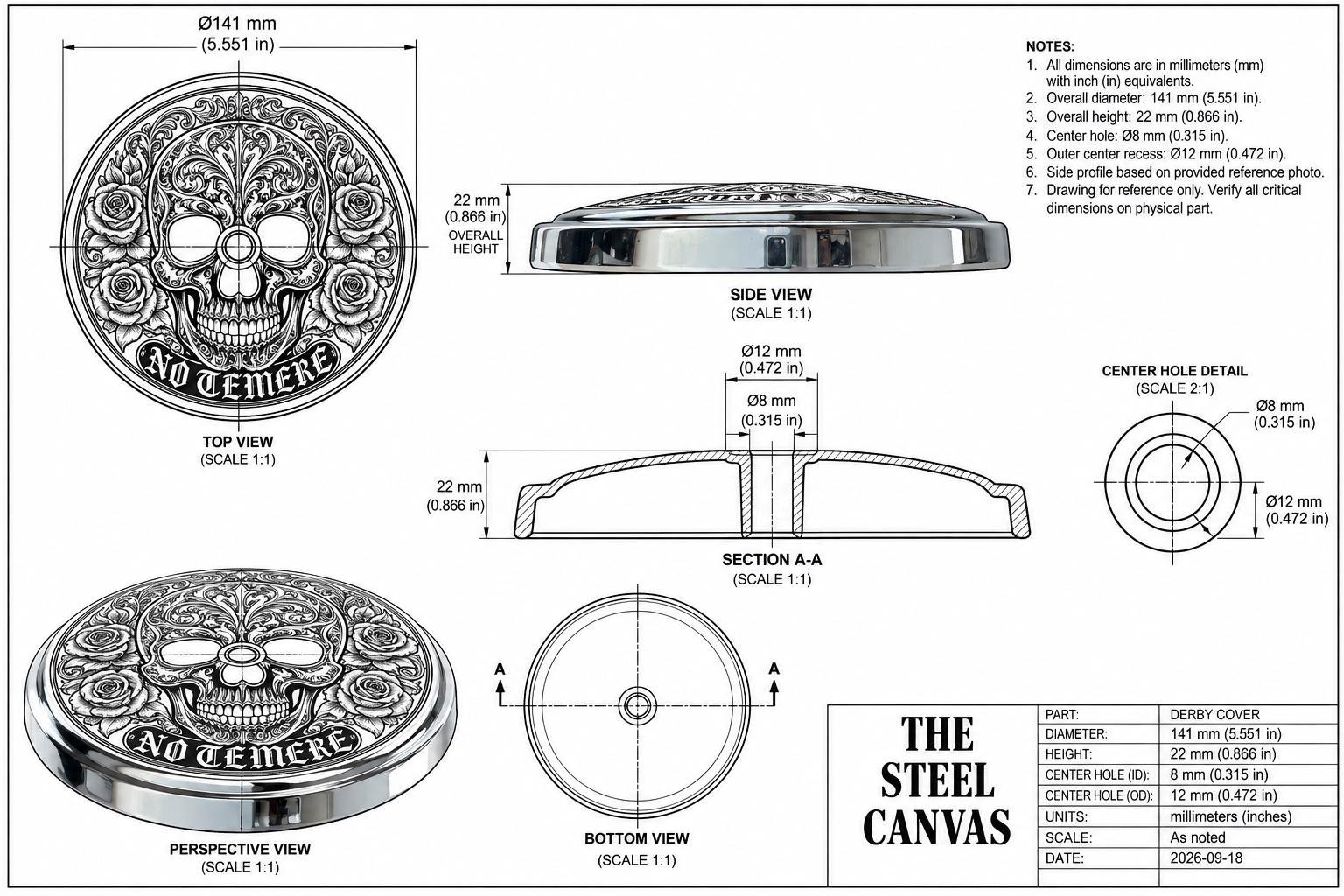 Hand Engraved Harley Air Cleaner Cover – Chicano Sugar Skull & Roses (Signed) custom engraved motorcycle accessory shown in product photos by The Steel Canvas SKU HD-AIR FILTER-01
